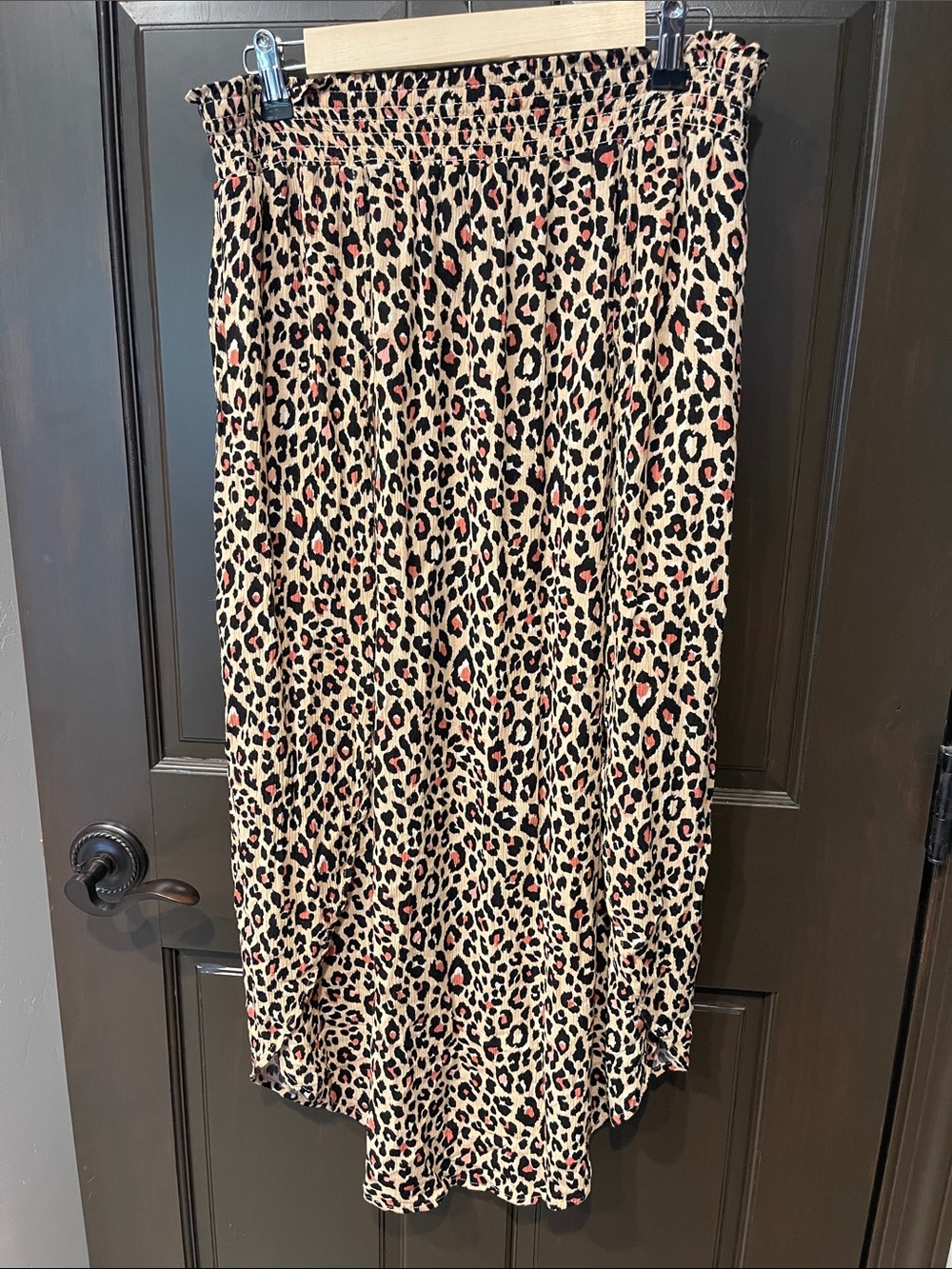 Joe Benbasset Beige Leopard Print Midi Skirt with Black & Pink Spots